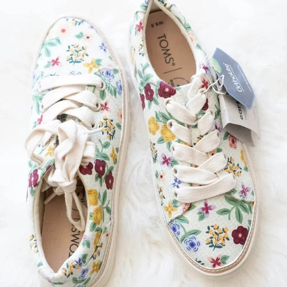 NWT Tom's Alex Sneakers Women's Sz 6.5 Floral Organic Cotton Ortholite Foam - Picture 3 of 10